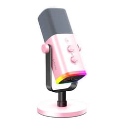 FIFINE XLR/USB Microphone, Gaming Recording PC Microphone with Headphones Jack, Mute Button, Dynamic RGB Mic for Computer, Streaming Mic for Podcasting Voice-Over YouTube Video-AmpliGame AM8 Pink