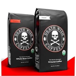 Death Wish Coffee Co. DEATH WISH Ground Coffee [16 Oz.] Bundle with DEATH WISH Whole Bean Coffee [16 Oz.] | The World’s Strongest Coffee | Dark Roast Coffee | USDA Certified Organic, Fair Trade | Arabica and Robusta Beans