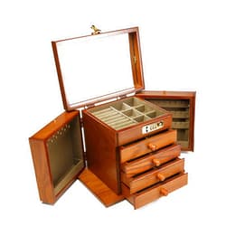 LOYALHEARTDY Wooden Jewelry Box Organizer with Combination Lock and Mirror, 5 Layers Large Wooden Jewelry Storage Box for Jewelries, Ring, Necklace and Watches, Gift for Girls or Women (5 layers, Style 1)