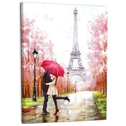YUEYARIT Wall Art decor couples kiss in Paris Eiffel Tower Pink Cherry blossoms blossom canvas picture artwork hanging in girls' bedrooms, bathrooms, dining rooms, living rooms…