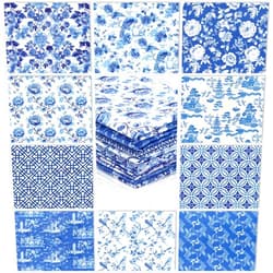 Hahafelt 10 Pcs Chinoiserie Fabric Bundles 18 x 22 Inch Floral Fabric Blue and White Porcelain Quilting Strips for Quilting Crafting Blue and White Floral Precut Patchwork for Sewing DIY Crafts