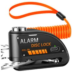 ONVIAN Motorcycle Disc Brake Lock with 120dB Alarm, Rechargeable Waterproof Motorcycle Locks Anti Theft for 7mm Motorcycle Brake Helmet Scooter Wheel Lock 5FT Reminder Cable (Black)
