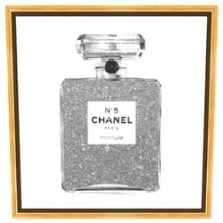 The Oliver Gal Artist Co. Fashion and Glam Framed Wall Art Canvas Prints 'Silver Classic Number 5' Perfumes Home Décor, 20 in x 20 in, Gray, White