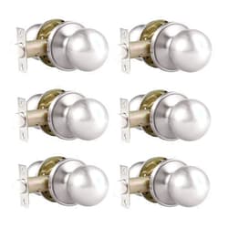 Probrico(6 Pack Hall/Closet Room Round Door Knob,Passage Function for Hall/Closet,Interior Door Door Lock Handle Satin Nickel Finish, Keyless(Non-Locking Knobs) Interior Door Handles Locks