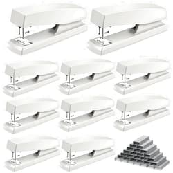 Marspark 10 Pcs Stapler for Desk Office Staplers Bulk with 6000 Staples 25 Sheet Capacity for School Office (White)