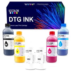 SPLENDIDCOLOR DTG Ink 500ml Direct to Garment Printing Ink Digital Textile and More Printing Refill for SureColor F2000 F2100 Ricoh DTG Printers and More.(2W+1B+1C+1M+1Y)