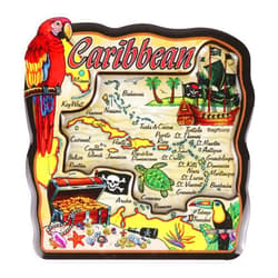 Mad Mags Caribbean Map Wooden Magnet, Colorful Travel Souvenir, Refrigerator Accessory, 3 x 3 Inches