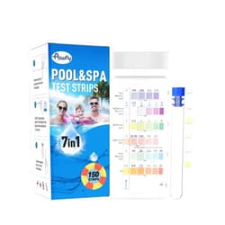 Pawfly 7 in 1 Pool Test Strips, Pool Spa and Hot Tub Test Strips, 150 Quick and Accurate Strips, Pool Water Testing Kit for pH Free Chlorine Total Chlorine Hardness Bromine Cyanuric Acid & Alkalinity
