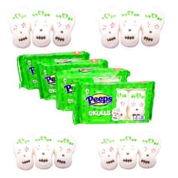 Wowser Peeps Marshmallow Candy Sugar Skulls, Halloween & Fall Candy, Halloween Basket Stuffers, Dessert Toppings, Pack of 4, 1.5 Ounces