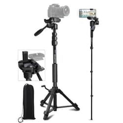 NIANYISO Camera Tripod 69 Inch, Patented 3-Way Swivel Portable Phone Tripod Professional Aluminum Alloy Travel Phone Camera Stand Monopod for Canon Nikon GoPro DSLR, DV Video Camcorder, Smartphone Black