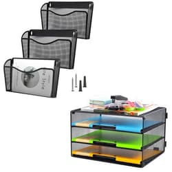 COSYAWN 3 Pack Wall File Folder & 3 Tier Paper Tray Black