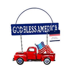 Greenbrier International Patriotic Little Truck Metal Hanging Sign - 8.75 inches x 9.5 inches (Red (God Bless America))