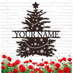 Dyoart Personalized Christmas Metal Sign, Metal Christmas Hanging Sign, Christmas Tree Metal Plaque Sign, Christmas Decorations Ornaments, Christmas Letters Wall Decor for Indoor Outdoor Yard