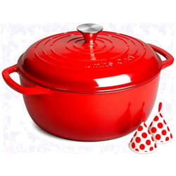 Umite Chef 6QT Enameled Cast Iron Dutch Oven with Lid, Versatile Heavy-Duty Cookware Pot for Baking Bread, Braising, Soups & Stews, Oven & Stovetop Safe with Heat Resistant Gloves（Red）