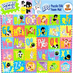 KC Cubs Looney Tunes ABC, Numbers & Shapes EVA Foam Puzzle Mat Non-Toxic Play Mat for Tummy Time, Kids Preschool & Nursery - 36 Tiles, 12x12”, 24 Borders - Educational Playmat for Toddlers & Children, KC Cubs