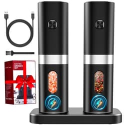 COSYAIREY Electric Salt and Pepper Grinder Set, 2024 New Rechargeable Salt and Pepper Mill with 4*Rechargeable Batteries, Charging Base, White Light, One Hand Automatic Operation, Black, 2Pack