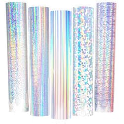 GIRAFVINYL Silver Holographic Vinyl Permanent - 12”x12”, 5 Sheets Holographic Vinyl Silver Permanent Adhesive Vinyl for DIY Decorations, Signs, Tumblers, Easy to Cut & Water-Proof