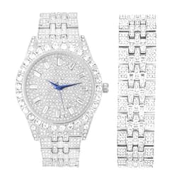 Charles Raymond Iced Mens Single Watch or Watch w/Matching Rolly or Cuban Hip Hop Bracelet - Your Choice! - Big Rhinestones on Trim and Elegant Baguette Time Indicators on Dial - Master Bling Designer - ST10226B