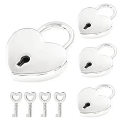 Murtenze 4 PCS Mini Sliver Heart Shaped Love Lock - Small Cute Padlocks with Key for Jewelry Box, Diary, Handbag