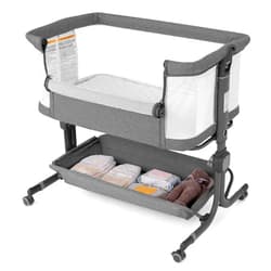 HONEY JOY Baby Bassinet Bedside Sleeper, Easy Folding Portable Crib for Baby with Wheels, 6 Adjustable Heights, Storage, Mattress & Carry Bag, Bed Side Bassinet for Infant Newborn (Gray)