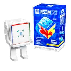 CuberShop Moyu RS3M V5 2023 Ball Core UV Coated 3x3 Speed Cube with Display Stand, Stickerless RS3M 2023 3 by 3 Budget Cube, (Moyu RS3 M V5 MagLev+Ball-Core Magic Clothes, Robot-Shape Display Box)