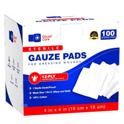 Gauze Care 100pc Large Sterile Gauze Pads 4x4 Sterile for Wounds Bulk - 12ply Woven Gauze Sponges 4x4 Sterile - USP IV Breathable Mesh 4x4 Gauze Pads Sterile for Enhanced Absorption - First Aid Medical