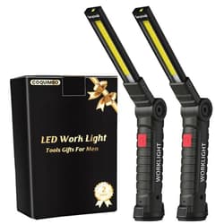 Coquimbo Tool Gifts for Men Dad Him, Rechargeable LED Work Light Grill Light with Magnetic Base and Hook 5 Modes 360° Rotate Mechanic Light Stocking Stuffers Mens Gifts (2 Pack Black)