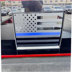 AHPATLJ Rear Middle Window American Flag Decal for 2019-2023 Chevy Silverado GMC Sierra Chevrolet Colorado Black USA Flag Vinyl Stickers Fits Back Centre Sliding Window Glass(Thin Blue Line)