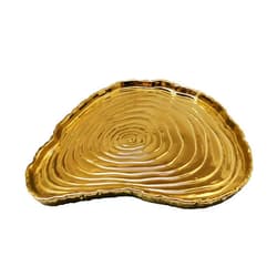 Jiallo Botanic Collection 13x12 Titanium Porcelain Tree Bark Tray in Gold