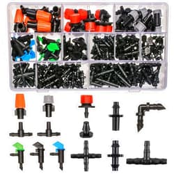 CESTAME 204Pcs Barbed Connectors Irrigation Fittings Kit,Drip Irrigation Barbed Connectors 1/4''Tubing Fittings Kit for Flower Pot Garden Lawn(Straight Barbs,Single Barbs,Tees,Elbows,End Plug,4-Way Coupling)
