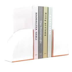 Baccware Marble Pattern Style White with Rose Gold Ceramic Bookends, Decorative Ceramic Book Ends for Shelves, Marble Pattern Style Ceramic Bookshelf Decor, Decorative White Ceramic Book Stoppers, Set of 2
