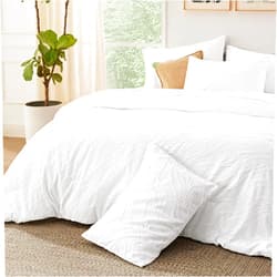 Bedsure Queen Comforter Set - 7 Pieces Jacquard Wave Queen Size Comforter Bedding Set, Bed in a Bag with 1 Comforter, 1 Flat Sheet, 1 Fitted Sheet, 2 Pillowcases & 2 Shams, White Bedding Comforter Set