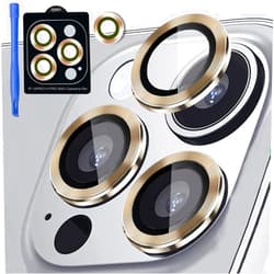 Jolumros [3+1] Compatible for iPhone 14 Pro ＆ iPhone 14 Pro Max Camera Lens Protector 9H Tempered Glass Camera Cover Metal Individual Ring Full Coverage Camera Lens Protector with Removal Tool (gold)