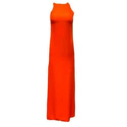 Olcay Gulsen Women's High Neck Maxi Dress 1024, Small Coral