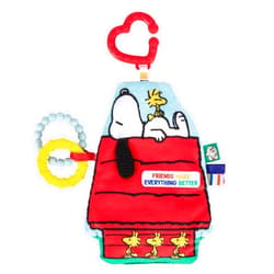 Kids Preferred Peanuts Snoopy Sensory Crinkle Teether Toys for Newborn Baby Boys and Girls with On-The-Go Clip for Stroller and Car Seat, 10 inches