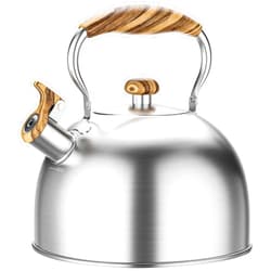 Chefbar Tea Kettles Stovetop, 2.6 Quart Whistling Tea Kettle for Stove Top, Tea Pot Stovetop Teapot, Food Grade Stainless Steel Teapot Kettle with Wood Pattern Handle for Home Kitchen, Brushed Silver