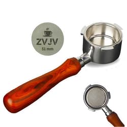 ZVJV 51mm Bottomless Naked Portafilter 3 Ears with Puck Screen Compatible with Delonghi Dedica EC680/EC685, with Prongs Thickness 5.5mm, Double Shot Capacity Cup Filter Basket and Mahogany Handle