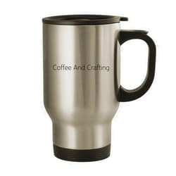Molandra Products Coffee And Crafting - 14oz Stainless Steel Travel Mug, Silver