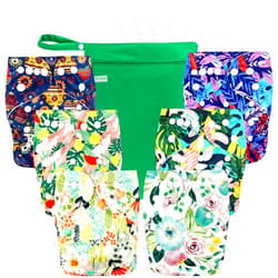 wegreeco Washable Reusable Baby Cloth Pocket Diapers 6 Pack + 6 Rayon Made from Bamboo Inserts (with 1 Wet Bag, Love, Flowers)