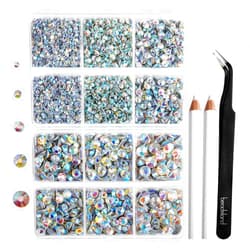 BEADSLAND 6736pcs Hotfix Rhinestones Flatback,AB Crystal Rhinestones for Crafts Clothes Mixed 5 Sizes, Hotfix Crystals with Tweezers and Wax Pencil Kit, SS6-SS30,Crystal AB