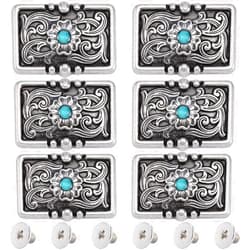 GORGECRAFT 1 Box 6Pcs Flower Decorative Buckles Rectangle Vintage Metal Screw Back Synthetic Turquoise Buckle Replacement