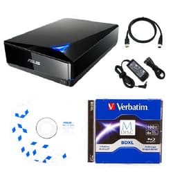 Produplicator Asus 16x External Blu-ray Drive with BD Suite Disc, USB 3.0 Cable, Power Adapter and Cord (BW-16D1X-U) Bundle with 100GB Verbatim M-DISC BDXL