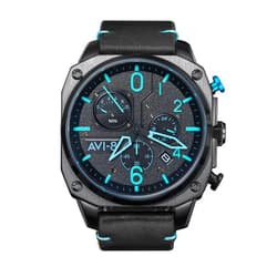 AVI-8 Mens 45mm Hawker Hunter Retrograde Chronograph Japanese Quartz Pilot Watch with Leather, Rubber or Stainless Steel Strap AV-4052