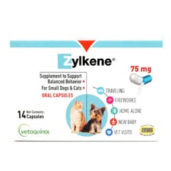 Vetoquinol Zylkene Calming Support Supplement for Small Dogs and Cats, Helps Promote Relaxation and Reduce External Stress Factors, Daily Behavioral Support and Anxiety Relief for Dogs and Cats, 75mg