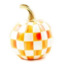 MACKENZIE-CHILDS Mini Pumpkin, Resin Halloween Home Decor, Orange-and-White Orange Check