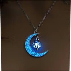 EEQQBZ Glow in The Dark Silver Crescent Moon and Orb Necklace - Glowing Blue Moon Charm - Magical Fantasy Fairy Glowing Necklace - Glow Jewelry (sky blue)