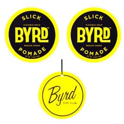 BYRD Hairdo Products Slick Pomade for Men 2-Pack - Flexible Hold, Medium Sheen, Add Slick Style to All Hair Types, Plus Salty Coconut Car Air Freshener with Sweet Coastal Scent, 3.35 oz Each