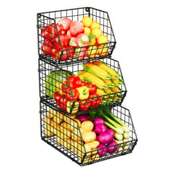 X-cosrack 3-Tier Stackable Wire Baskets for Pantry Organization and Storage, Kitchen Counter Basket for Potato Onion Storage, Fruit and Vegetable Storage Basket, Metal Baskets for Snack Produce Cans