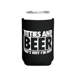 FUNNY TRUCKER HATS Titties and Beer Thats Why I'm Here Funny Can Coozie - Can Cooler - Gag Gift - White Elephant Gift - Beer Can Holder Cooler Sleeve - Party Humor Decoration