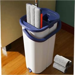 WBKATN Mop and Bucket with Wringer Set for Home, Sturdy Aluminium Mops for Floor Cleaning, Large Flat Mopping Bucket System, Wall Cleaner with 4 Microfiber Pads